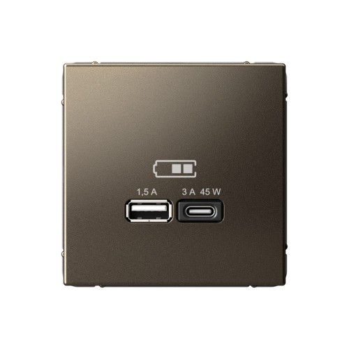 Розетка USB+USB type C SYSTEME ELECTRIC ARTGALLERY, скрытый монтаж, мокко, GAL000629