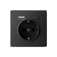 Розетка с USB+USB type C SYSTEME ELECTRIC ARTGALLERY, скрытый монтаж, с заземлением, со шторками, базальт, GAL001432