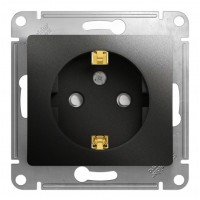 Розетка SYSTEME ELECTRIC GLOSSA, скрытый монтаж, с заземлением, со шторками, антрацит